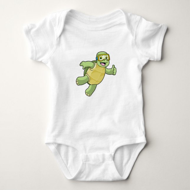 Turtle at Swimming with Swimming goggles Baby Bodysuit (Front)