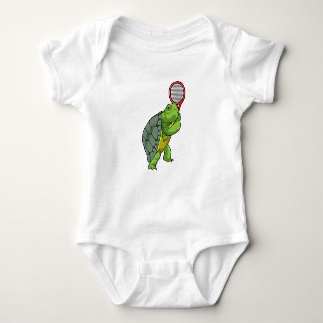 Turtle at Tennis with Tennis racket Baby Bodysuit (Front)