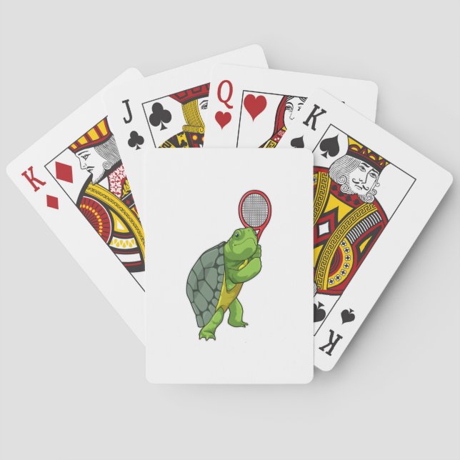 Turtle at Tennis with Tennis racket Playing Cards (Back)