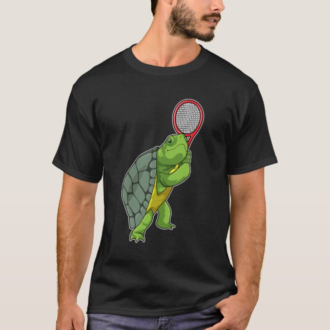 Turtle at Tennis with Tennis racket T-Shirt (Front)