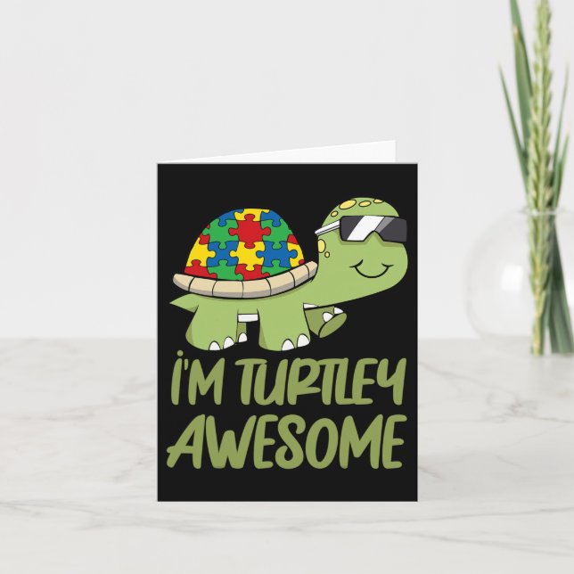 Turtle Awesome Autism Awareness Puzzle Piece  Card (Front)