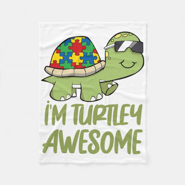 Turtle Awesome Autism Awareness Puzzle Piece  Fleece Blanket (Front)