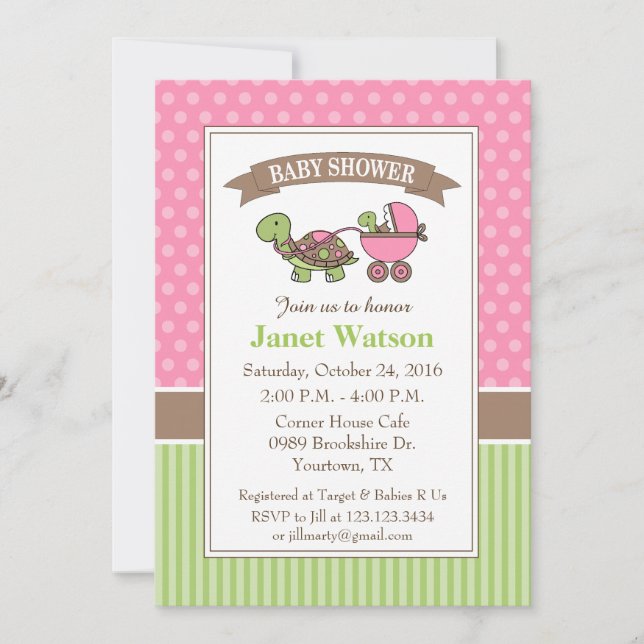 Turtle Baby Shower Invitation pink (Front)
