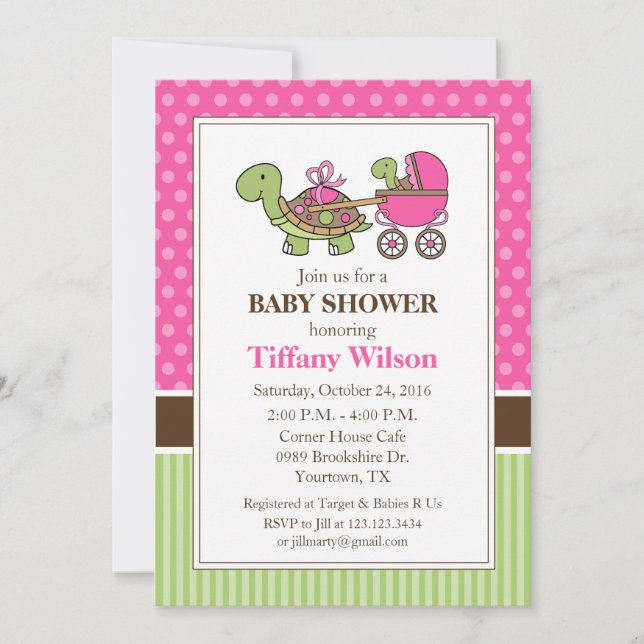 Turtle Baby Shower Invitation pink (Front)