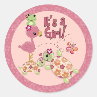 TURTLE Baby Shower Once Upon a Pond round sticker