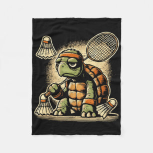 Turtle Badminton Player Shuttle Racket Fleece Blanket