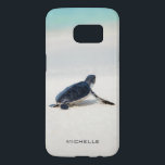 Turtle Beach Journey Personalised Name | Nature<br><div class="desc">This design features a baby turtle making it's way to the ocean after being born. Personalise by editing the text in the text box or delete text for no name.
#turtle #ocean #seaturtle #leatherback #beach #sealife #personalised #nature #Samsung</div>