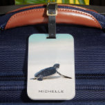 Turtle Beach Journey Personalised Name | Nature Luggage Tag<br><div class="desc">This design features a baby turtle making it's way to the ocean after being born. Personalise by editing the text in the text box or delete text for no name. #turtle #sealife #ocean #seaturtle #leatherback #beach #sealife #personalised #name #luggagetag #travel #travelaccessories #bagtags #accessories</div>