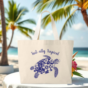 Turtle Beach Tote-Blue Large Tote Bag