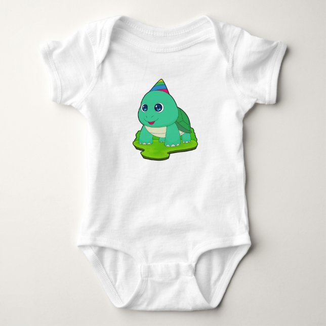 Turtle Birthday Party hat Baby Bodysuit (Front)