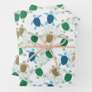 Turtle Birthday Party Watercolor Wrapping Paper Sheet