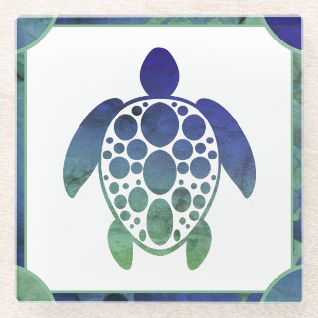 Turtle - Blue Glass Coaster (Front)