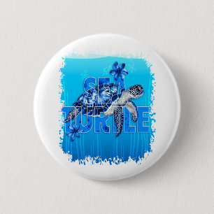 Turtle Blue Sea Square 6 Cm Round Badge
