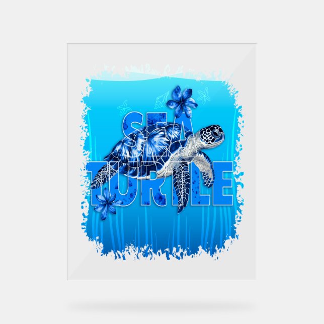 Turtle Blue Sea Square Acrylic Sign (Front)