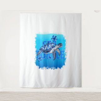 Turtle Blue Sea Square Tapestry