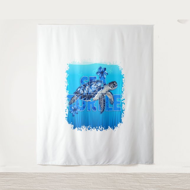 Turtle Blue Sea Square Tapestry (Front)