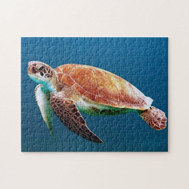 Turtle Blue Water Sea Photo Jigsaw Puzzle (Horizontal)