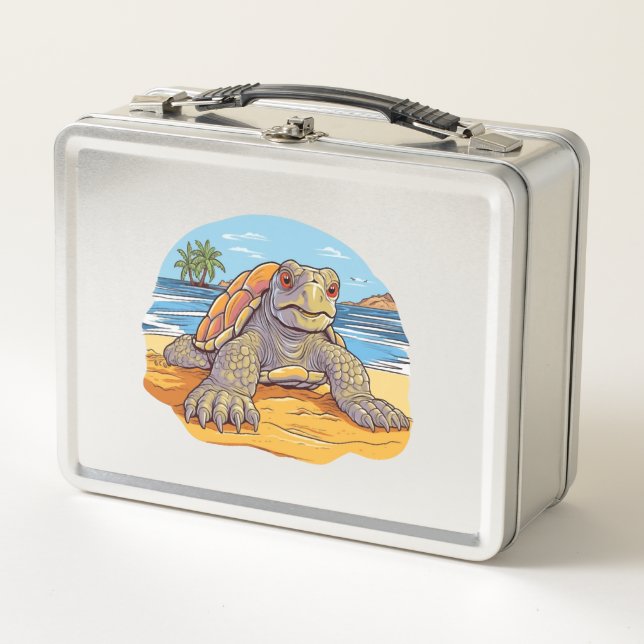 Turtle Cartoon beach Metal Lunch Box (Front)