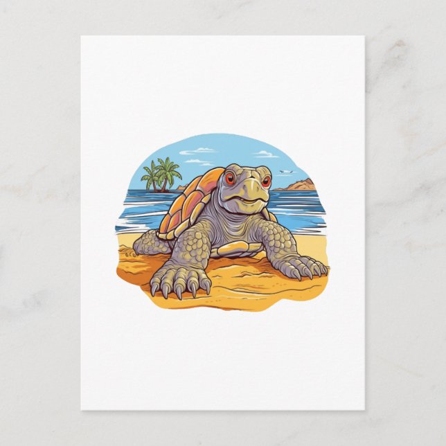 Turtle Cartoon beach Postcard (Front)