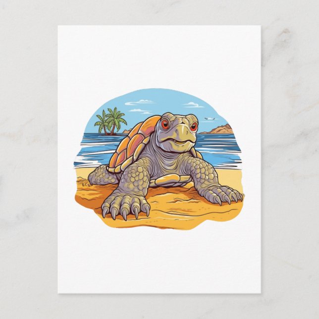 Turtle Cartoon beach Postcard (Front)