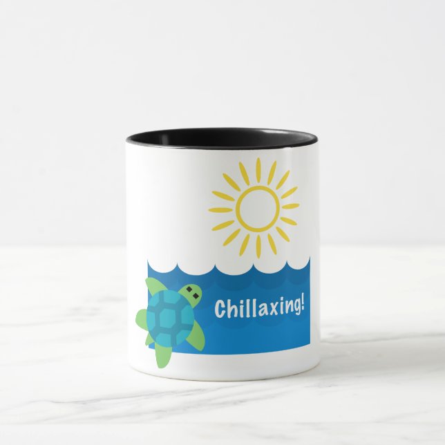 Turtle Chillaxing Design - Black 11 oz Combo Mug (Center)