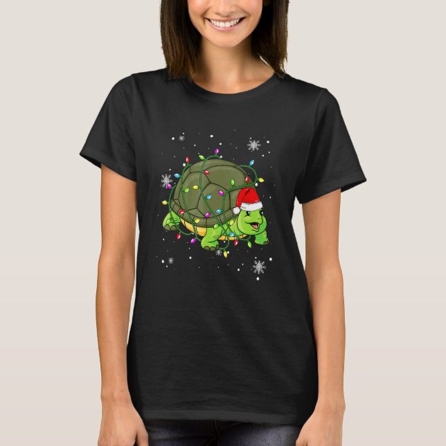 Turtle Christmas Lights Led  Santa Hat Christmas T-Shirt (Front)