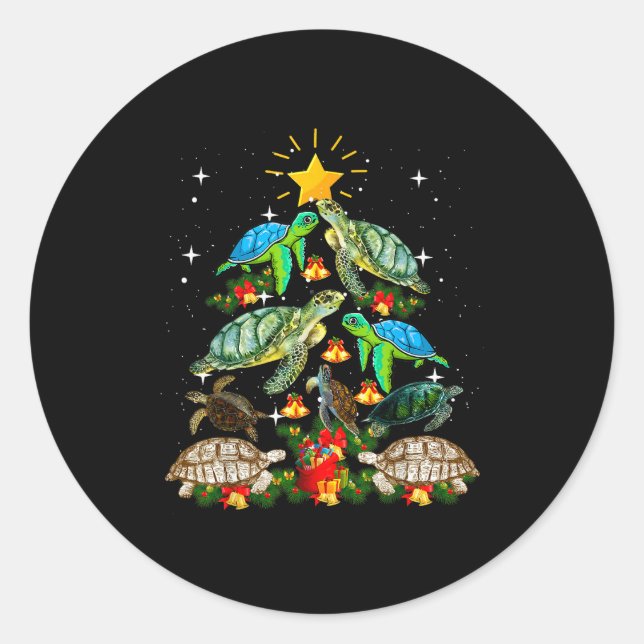 Turtle Christmas Tree Shirt  Classic Round Sticker (Front)