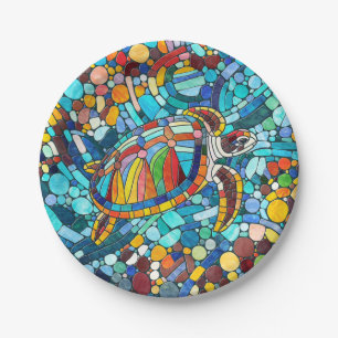 Turtle Colorful  mosaic art Paper Plate