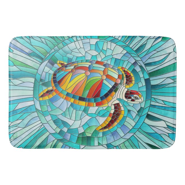Turtle Colourful  mosaic art Bath Mat (Front)