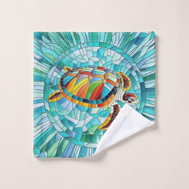 Turtle Colourful  mosaic art Bath Towel Set (Wash Cloth)