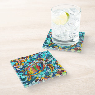 Turtle Colourful  mosaic art Glass Coaster