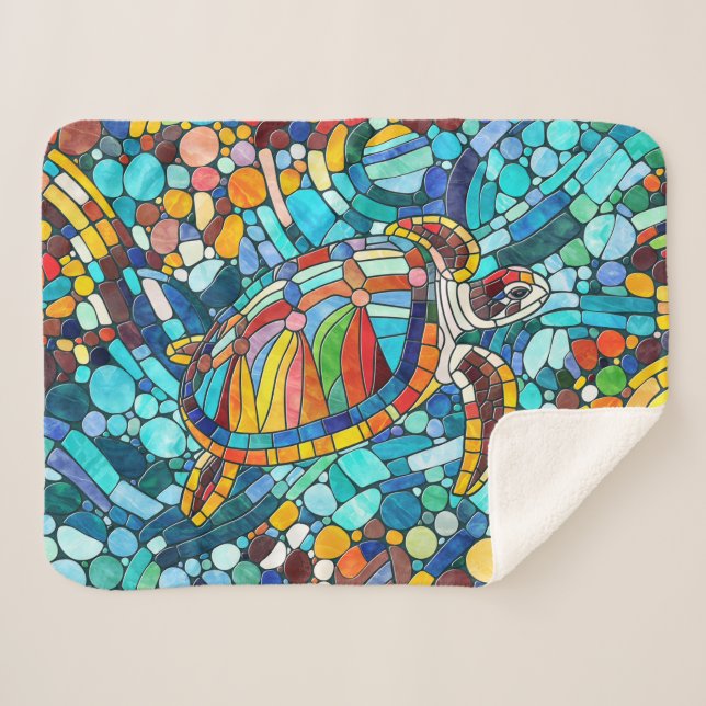 Turtle Colourful  mosaic art Sherpa Blanket (Front (Horizontal))