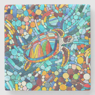 Turtle Colourful  mosaic art Stone Coaster