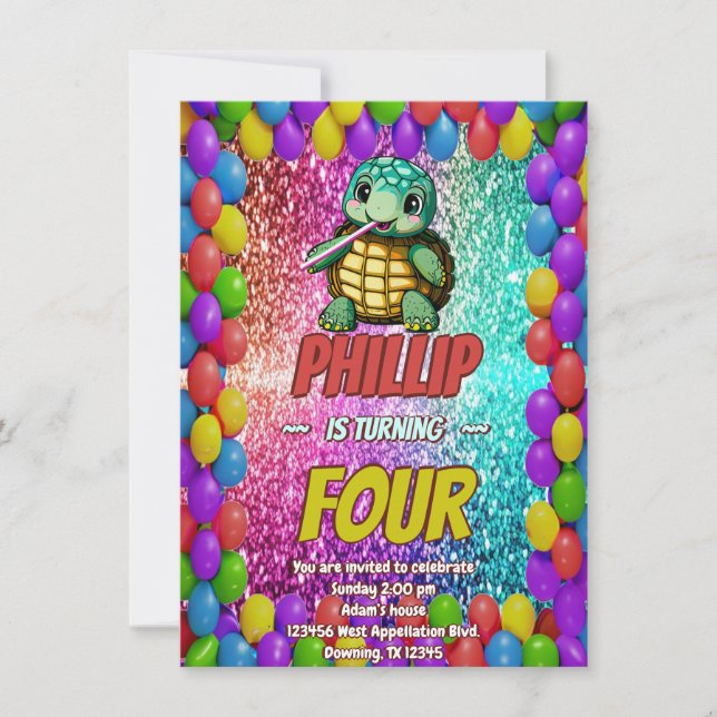 Turtle custom character birthday invite (Front)