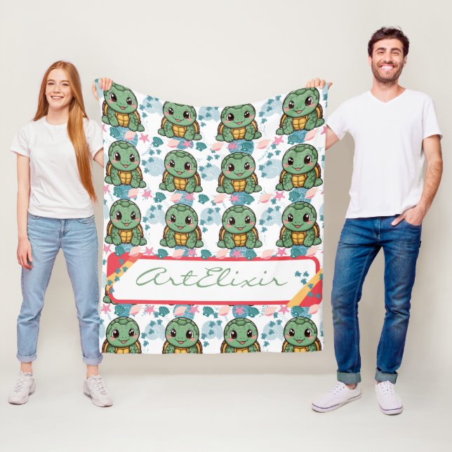 Turtle Cute Kawaii  Fleece Blanket (In Situ)