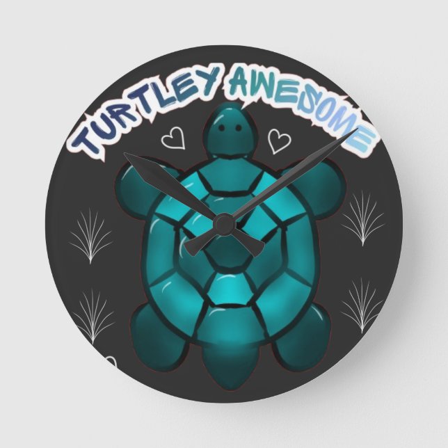  Turtle Cute Pun Funny Animal Gift Round Clock (Front)