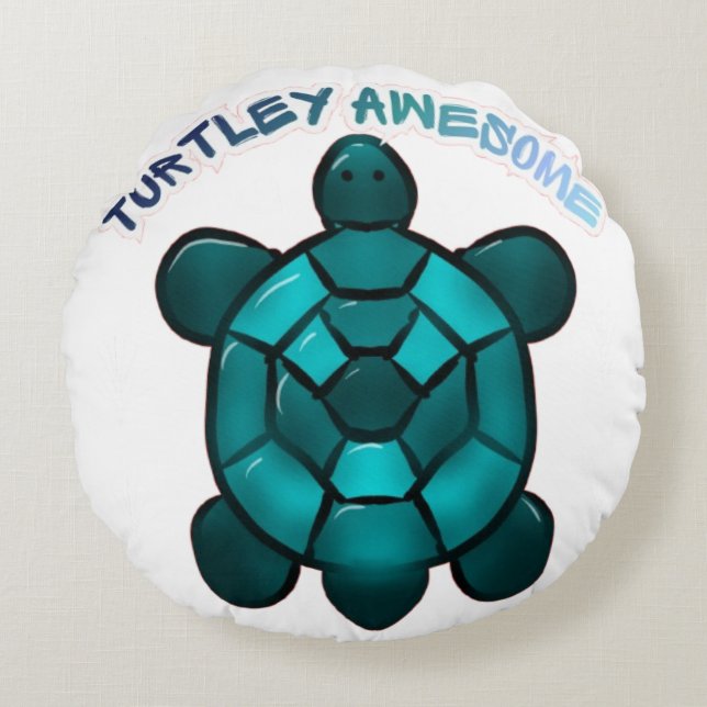  Turtle Cute Pun Funny Animal Gift Round Cushion (Front)