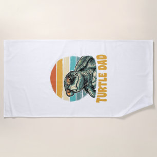 Turtle Dad Retro Sunset Vintage Engraving Vector D Beach Towel
