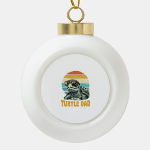 Turtle Dad Retro Sunset Vintage Engraving Vector D Ceramic Ball Christmas Ornament