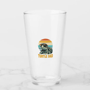 Turtle Dad Retro Sunset Vintage Engraving Vector D Glass