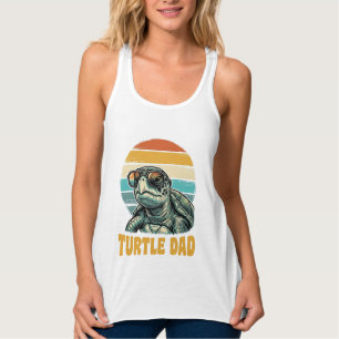 Turtle Dad Retro Sunset Vintage Engraving Vector D Singlet