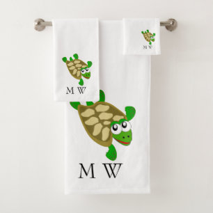 Turtle Design Monogrammed Bath Towel Set