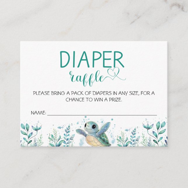 Turtle Diaper Raffle Baby Shower Enclosure Card (Front)