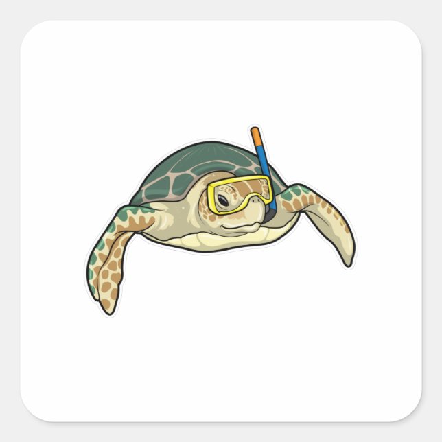 Turtle Diver Snorkel Square Sticker (Front)