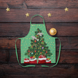 Turtle doves in Christmas background green Apron