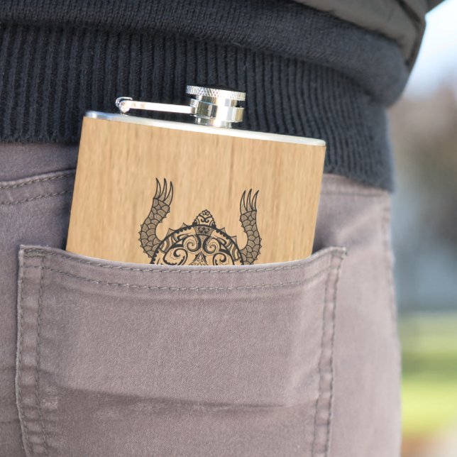 Turtle Drawing Hip Flask (In Situ)