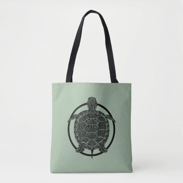 Turtle Drawing - Wildlife Circle Series Tote Bag (Front)