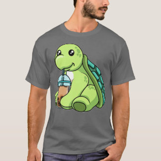 Turtle Drinking Bubble Tea Cute Animals With Boba  T-Shirt