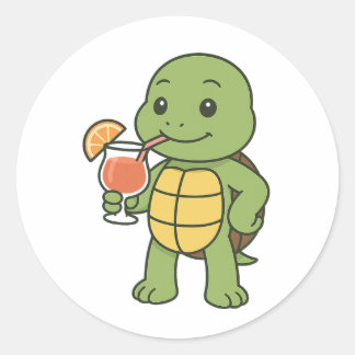 Turtle drinking cocktail classic round sticker