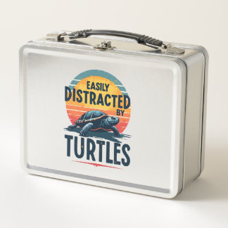 Turtle Easily Distracted By Turtles Sea Vintage Ki Metal Lunch Box
